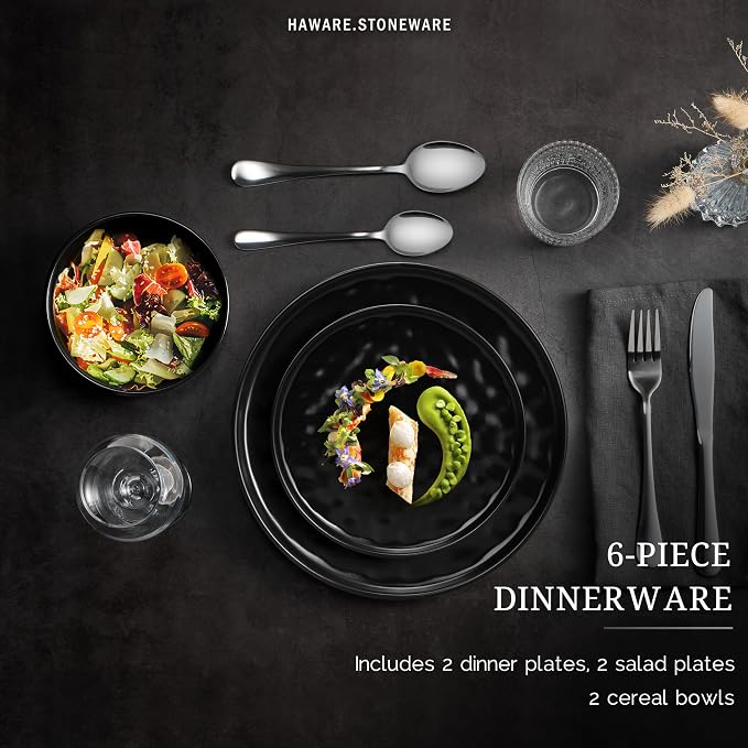 HaWare Dinnerware Sets, 6-Piece Plates and Bowls Set, Stoneware Dish Set - Image 3