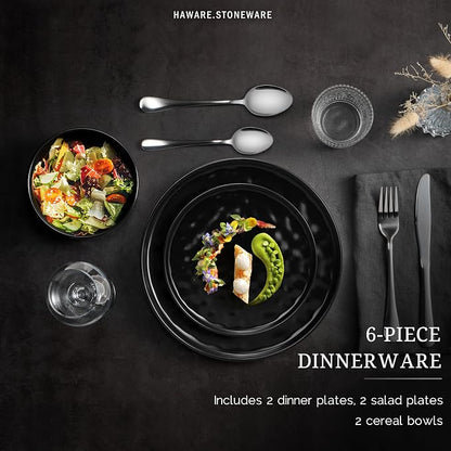 HaWare Dinnerware Sets, 6-Piece Plates and Bowls Set, Stoneware Dish Set - Image 3
