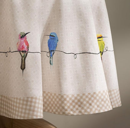 Maison d' Hermine Table Cloth Round Table 100% Cotton 69 Round Inches Tablecloth Reusable Decorative for Dining Room Farmhouse Home Valentines Day Decorations Spring Summer - Birdies on Wire