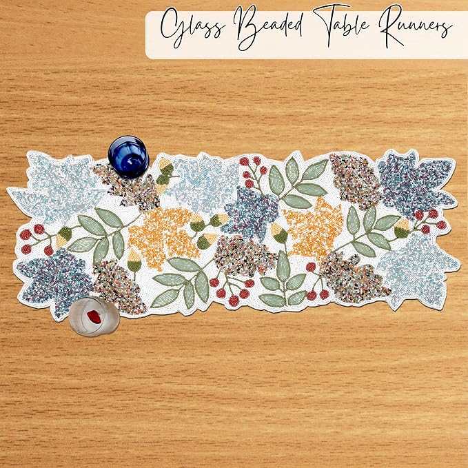 Boho Beaded Table Runner, 13x36 | Handcrafted glass beads, polyester satin - Image 2