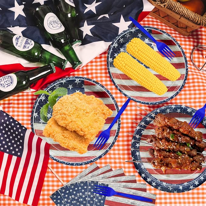 96 Pieces 4th of July Plates and Napkins Set, Vintage American Flag Disposable - Image 6