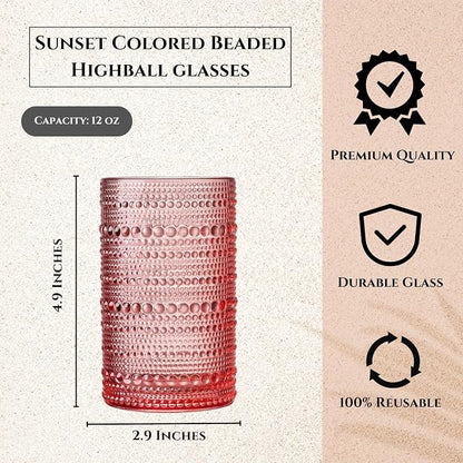 Khen Hobnail Beaded Highball Drinking Tumbler Glasses | Set of 5 | Color - Image 4