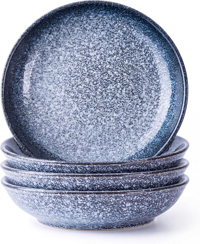Stoneware Pasta Bowls, 8 Inch Ceramic Pasta Bowls Set of 4, Wide Shallow Bowls by Gnlnkn
