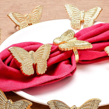 CLEENTABLE 12 Pcs Napkin Rings Set - Decorative Metal Butterfly Bling Napkin Rings Guest Napkin Buckle for Wedding, Party, Gathering, Dinner, Table, Banquet, Decoration, Gifting (Gold)