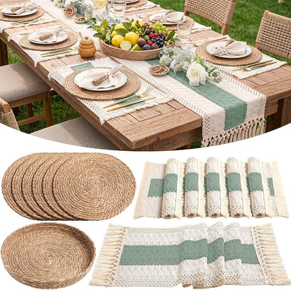 Boho Placemats 4/6/8 Set of Round Woven Placemat Macrame Style Bicolor by Gandeer
