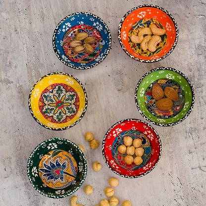 BCS Ceramic Pinch Bowls Set of 6, Small Bowls for Dipping - Cooking Prep & Charcuterie Board Bowls, Soy Sauce Dish, Handmade Multicolor Decorative Serving Dishes (3.2'' - 3 oz)
