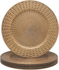 13 Inch Antique Gold Charger Plates Set of 6 Round Plastic Plates Matte Finish Faux Rattan Woven Texture Charger plates for Wedding Party Christmas (262)