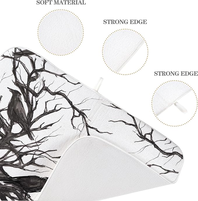 Halloween Dish Drying Mat for Kitchen Counter 18x24 Inch Black Tree Crows Dish - Image 7