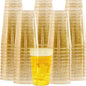 I00000 100 Pack 18 oz Gold Plastic Cups, Gold Glitter Cups Disposable Plastic Wine Glasses Cocktail Glasses Premium Cup, 18 Ounce Glitter Disposable Tumblers for Party & Wedding