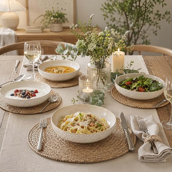 8 inch Pasta Bowls Set of 4, 22 Oz Ceramic Serving Bowls, Large Porcelain - Image 6