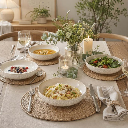 8 inch Pasta Bowls Set of 4, 22 Oz Ceramic Serving Bowls, Large Porcelain - Image 6