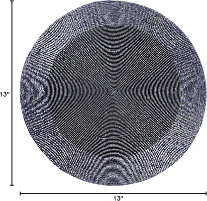 Lightnpro Farmhouse Beaded Placemats Set of 4 - Round Table Chargers - Decorative Handmade Beaded Placemats by Skilled Artisans - Elegant Table Décor for Dining & Special Occasions - 13 Inch Navy