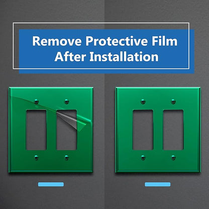 LIDER Double Decorator Wall Plate, Impact Resistant, Mirrored, Plexiglass Dual Outlet Cover or Light Switch Cover, Acrylic, Reflective Finish, Modern, Oversized 2-Gang 5.25" x 5.25", Green, 5 Pack