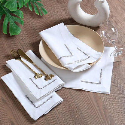 Bedding Craft Cotton Cloth Dinner Napkins Set of 12 – 18x18 with Decorative Embroidery & Selvedge – Machine Washable Fabric Napkins for Weddings, Baby Showers, Christmas & Easter
