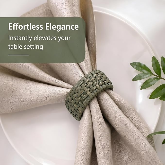Artisan Cane Napkin Rings Set of 12, Earthy Woven Dinner Napkin Holders - Image 8