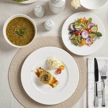 Tabletops Gallery Embossed Bone White Porcelain Round Dinnerware Collection- - Image 2