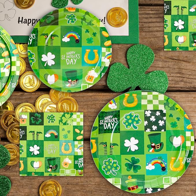 180Pcs St Patricks Day Party Supplies Paper Plates and Napkins Serve 60 | - Image 4