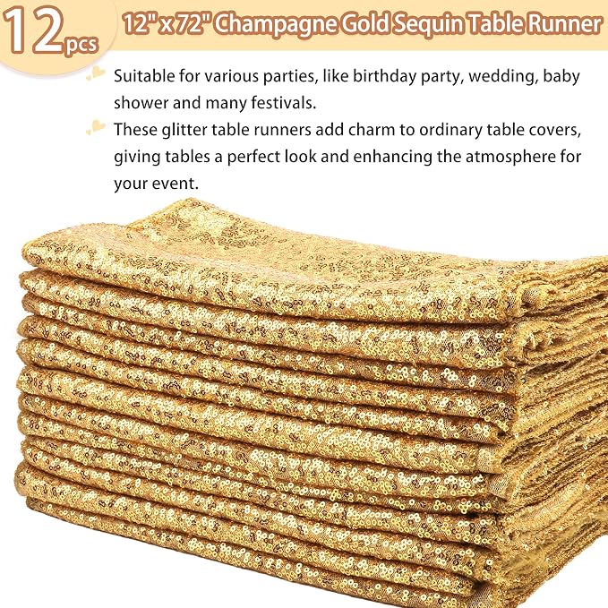 12 Packs 12 X 72 Inch Sequin Table Runner Glitter Dining Table Runner - Image 2