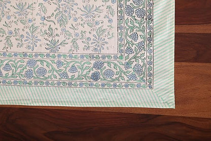 ATOSII Aster Blue 100% Cotton Fall Tablecloth, Handblock Floral Print Rectangle Linen for Kitchen Dining I Parties Weddings Christmas Thanksgiving Easter Outdoors I 72 X 108 Inches I 8 Seater Table