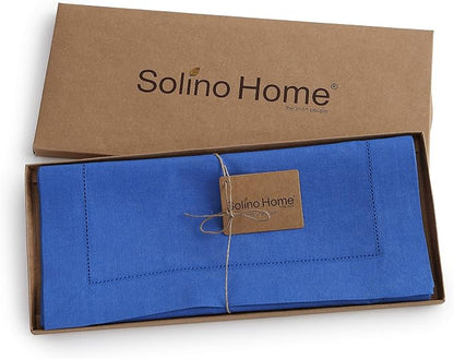 Solino Home 100% Pure Linen Table Runner Royal Blue Hemstitch, 14 x 156 in | - Image 5