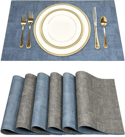 SUEH DESIGN Leather Placemats Set of 6 Reversible Table Mats Heat Resistant Waterproof No-Slip Place Mats for Dining Table Kitchen Parties