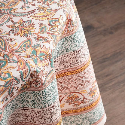 Maison d' Hermine Table Cloth Round Table 100% Cotton 69 Inches Fall Tablecloth Reusable Everyday Use for Thanksgiving Christmas Decorations Dining Farmhouse Party (Nila)