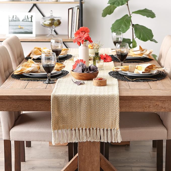 DII Woven Basic Tabletop Collection, Chevron Table Runner, Honey Gold - Image 4
