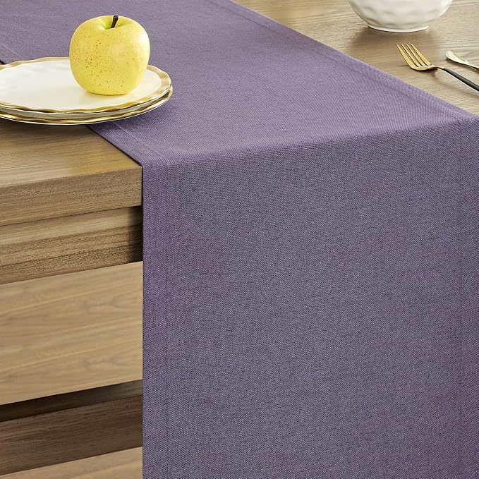Basic Linen Style Table Runner, 14x48 Inch Purple | Mitered Corner Design - Image 4