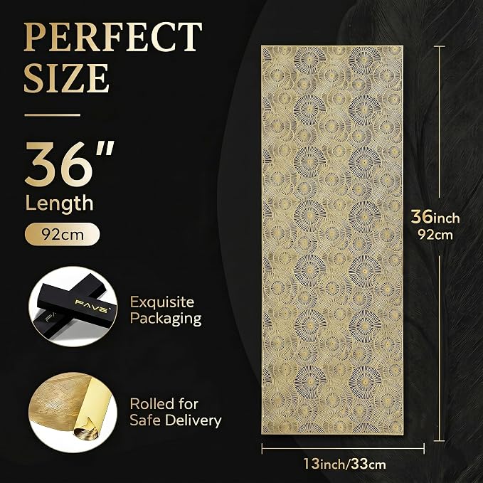 FAVE Gold Small Table Runner 36 Inch Dresser Vinyl Runner | Heat Resistant - Image 2