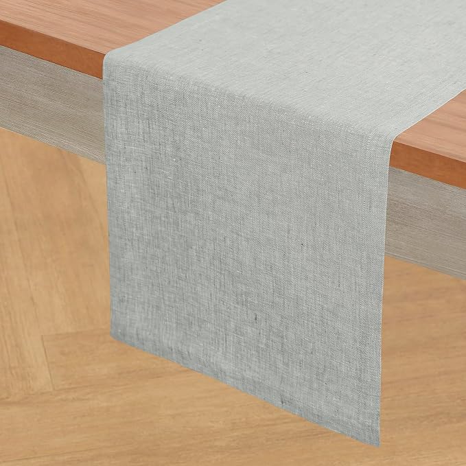 Solino Home 100% Pure Linen Table Runner Chambray Grey, Athena 14 x 120 in | by SolinoHome