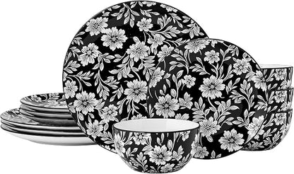 Pfaltzgraff Midnight Blooms 12 Piece Floral Stoneware Dinnerware Plate Bowl by Pfaltzgraff