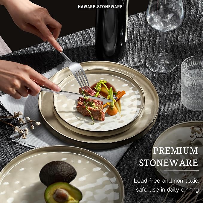 HaWare Dinnerware Sets, 16-Piece Plates and Bowls Set, Stoneware Dish Set - Image 5