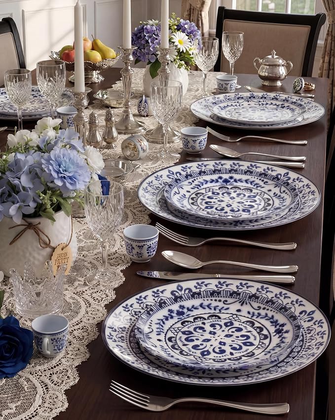 Blue Plastic Plates, Floral Disposable Plates, 10.25" dinner & 7.5" dessert - Image 8