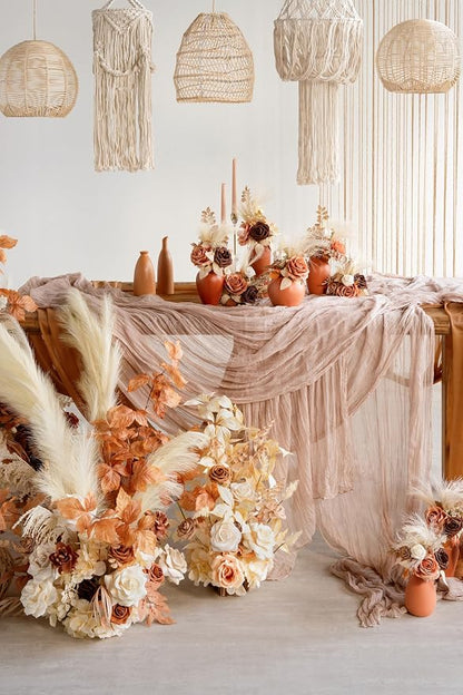 Ling's Moment Nude Gauze Cheesecloth Table Runner, 14FT | Beige Sheer Cheese - Image 4