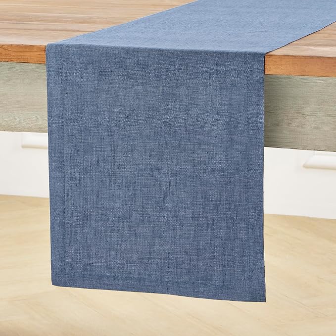 Solino Home 100% Pure Linen Table Runner Blue Denim, Athena 14 x 156 in | Table by SolinoHome