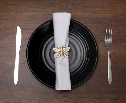 Alpha Living HOMEAntique Gold Metal Napkin Rings - Set of 12 Elegant Bee Table Holders - Ideal Décor for Weddings, Family Gatherings, Formal Dinners, Banquets & Everyday Dining