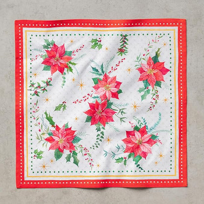 Maison d' Hermine Cloth Napkins Set of 4 100% Cotton for Thanksgiving Christmas Decorations Everyday Reusable Square Fall Napkins Cloth Washable Dinner Party (Poinsettia Christmas, 20"x20")