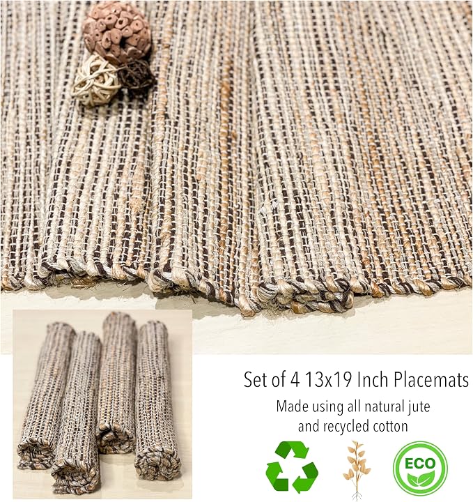 Natural Jute & Brown Placemats, 13x19 Inch Dining Table Placemats - Image 8
