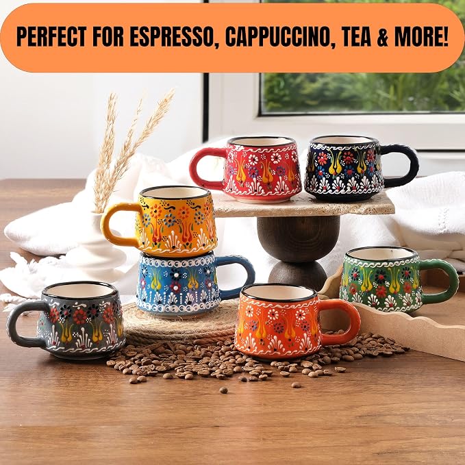 BCS 6 Oz Cappuccino Cups Set of 2, Hand-Painted Ceramic Coffee & Tea Mugs | - Image 5