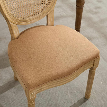 SoarFlash French Dining Chairs Set of 6, Vantage Dining Chair with Round Back, Wood Leg Farmhouse Country Rattan Dining Chair for Kitchen,Bedroom,Brown