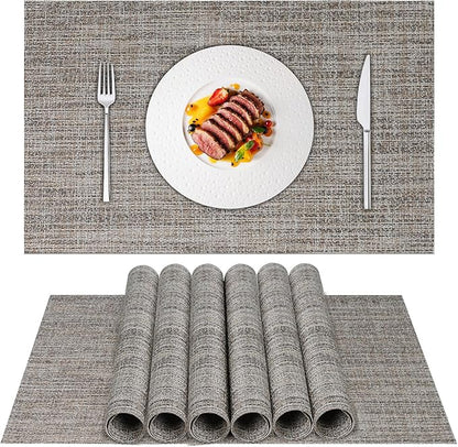 DACHUI Placemats Set of 6, Linen Look Woven Place Mats, Water Resistant, Heat Resistant, Washable, Durable Table Mats (Caramel)