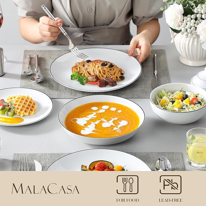 MALACASA 24-Piece Porcelain Dinnerware Set, - Image 3