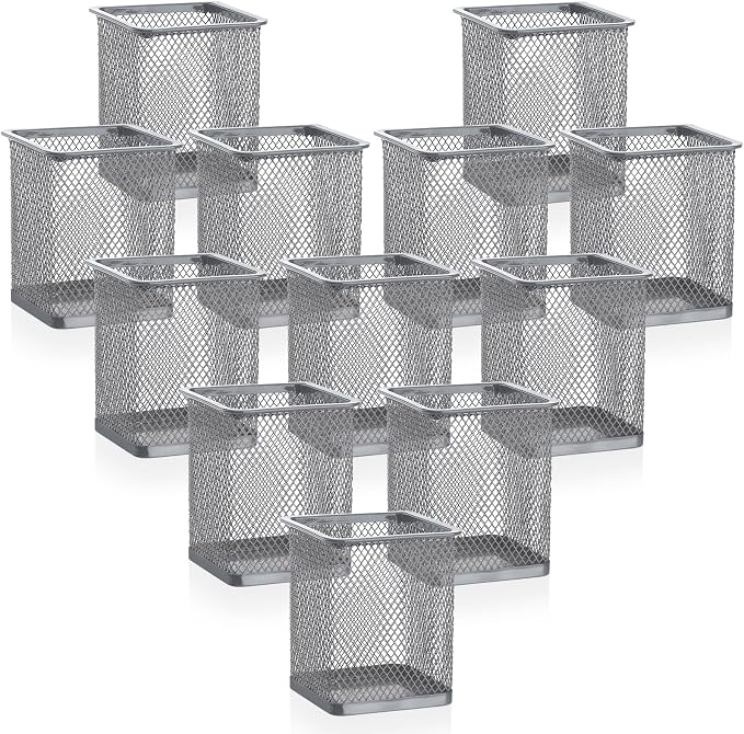 Segarty Pen Cup Holder, 12 Pack Square Silver Pen Holder by Segarty