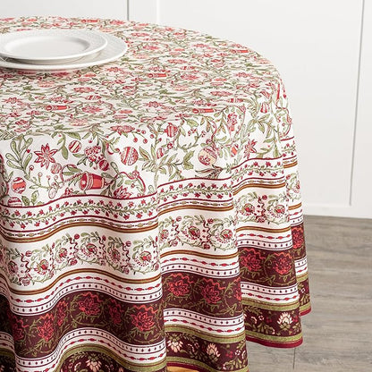 Maison d' Hermine Table Cloth Round Table 100% Cotton 63 Inches Fall Tablecloth Reusable Everyday Use for Thanksgiving Christmas Decorations Dining Farmhouse Party (Reveillon Au Jardin)