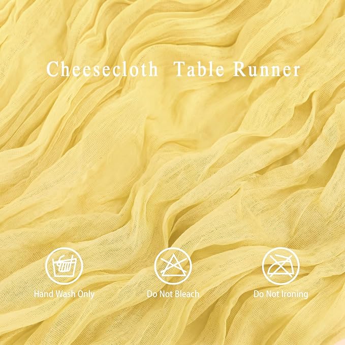 8 Pack Light Yellow Cheesecloth Table Runner 17x108 inch Rustic Gauze Table - Image 3