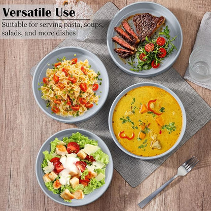 E-far Pasta Bowls Set of 4, 35oz Ceramic Large Salad Bowl Plates - Image 4