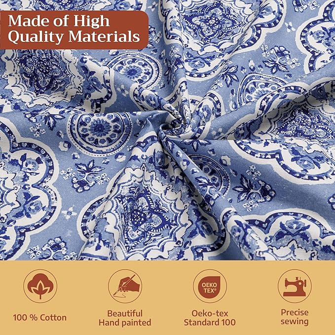 Maison d' Hermine Table Cloth Rectangle Table 100% Cotton 54 x 72 Inches Tablecloth Reusable Decorative for Dining Room Farmhouse Home Valentines Day Decorations Spring Summer - Melodie Bleue