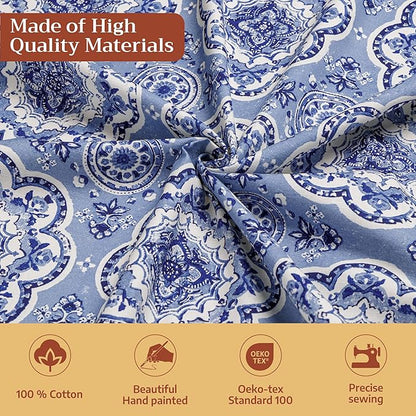 Maison d' Hermine Table Cloth Rectangle Table 100% Cotton 70 x 140 Inches Tablecloth Reusable Decorative for Dining Room Farmhouse Home Valentines Day Decorations Spring Summer - Melodie Bleue