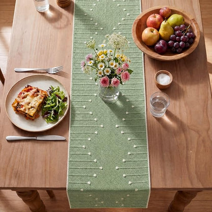 Artoid Mode Sage Green Farmhouse Rustic Cotton Woven Table Runner, Seasonal - Image 4
