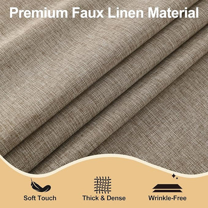 JIUZHEN Round Table Cloth Faux Linen Farmhouse Tablecloth Wrinkle and Stain Resistant Decorative Fabric Table Cover for Kitchen, Dining Room, Parties and Camping, Khaki, 90 Inch Round